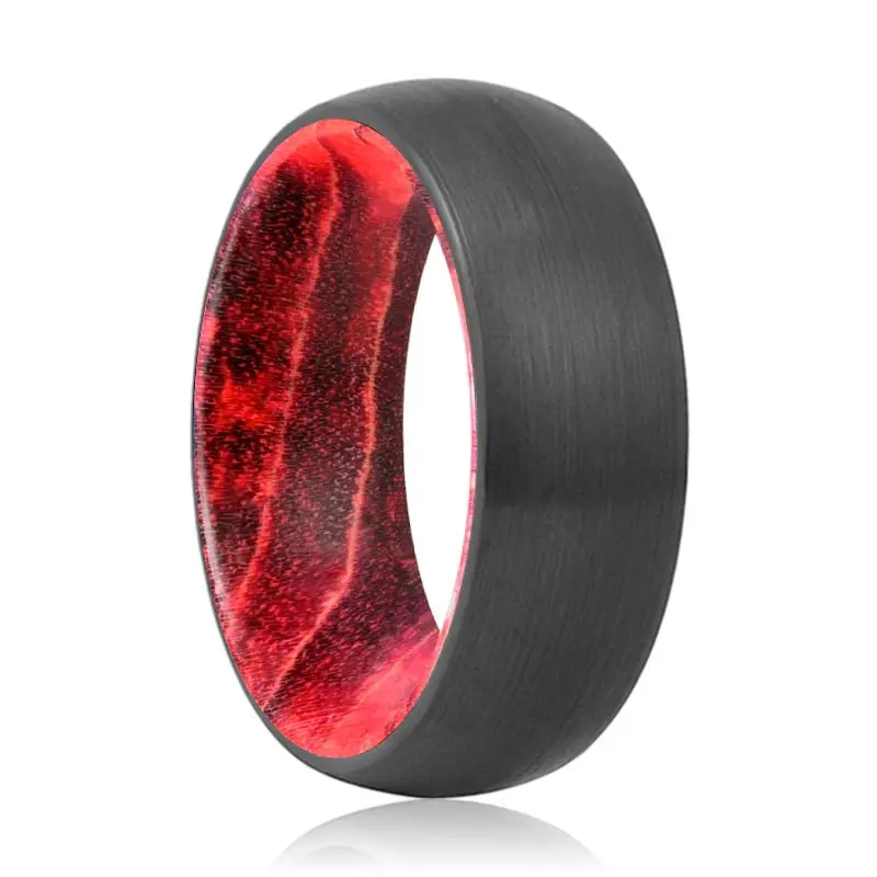 Lucas | Black & Red Wood, Black Tungsten Ring, Brushed, Domed 1