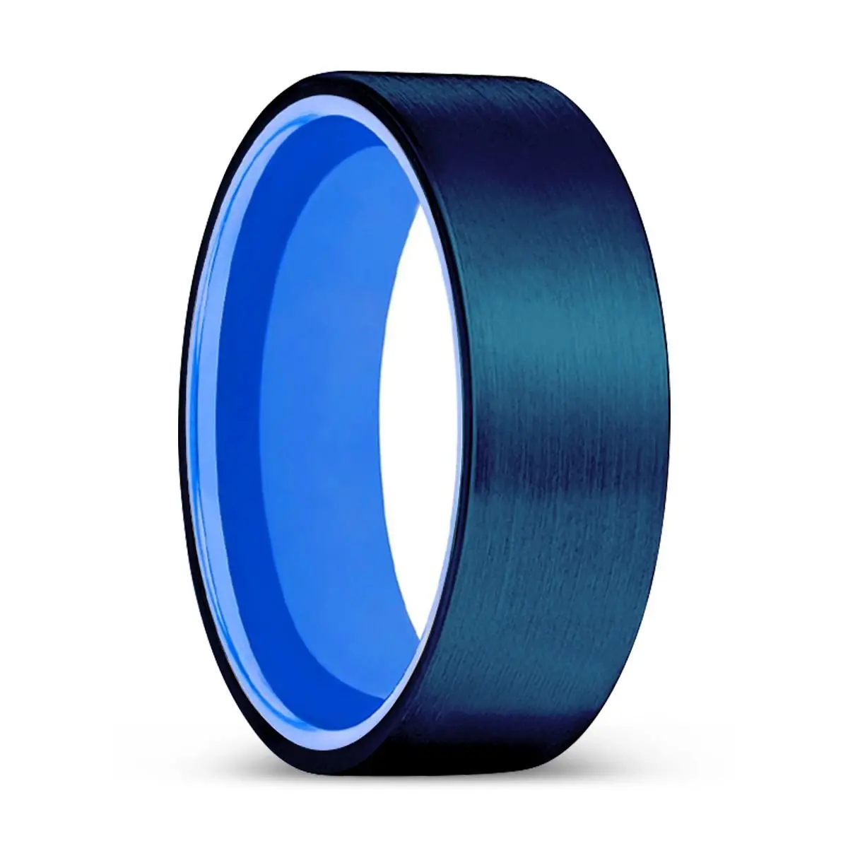 Lugano | Blue Ring, Blue Tungsten Ring, Brushed, Flat 1