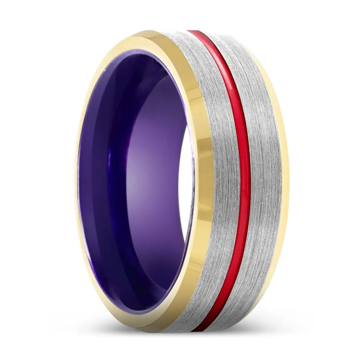 Lynx | Purple Ring, Silver Tungsten Ring, Red Groove, Gold Beveled Edge 1