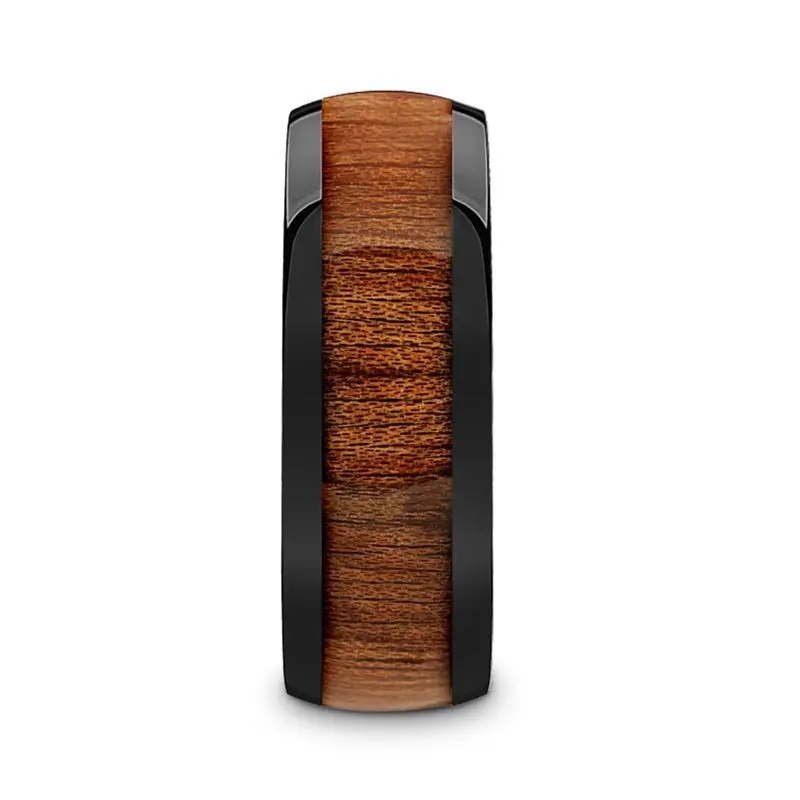 Mabini | Black Ceramic Ring, Mahogany Wood Inlay, Domed 2