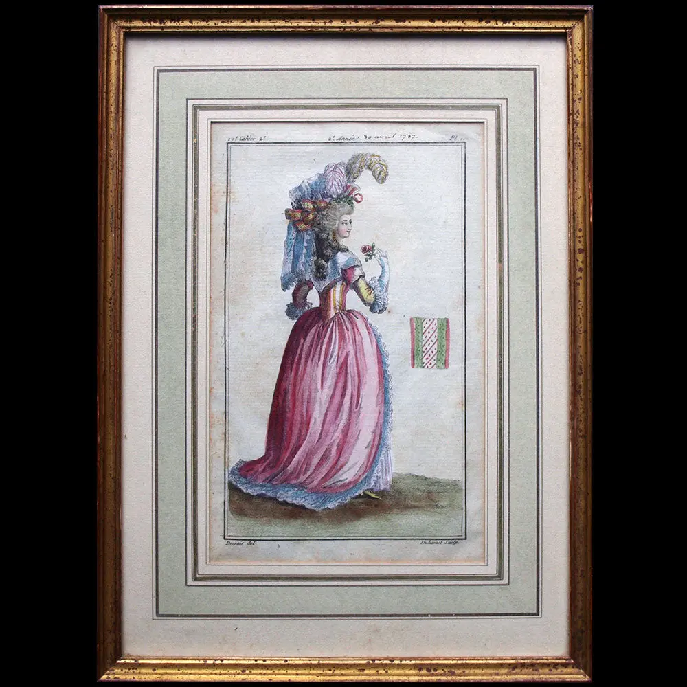 Magasin Des Modes Nouvelles Françaises Et Anglaises, Planche 2, 17Ème Cahier - Dame En Robe De Linon Rose (30 Avril 1787) 1
