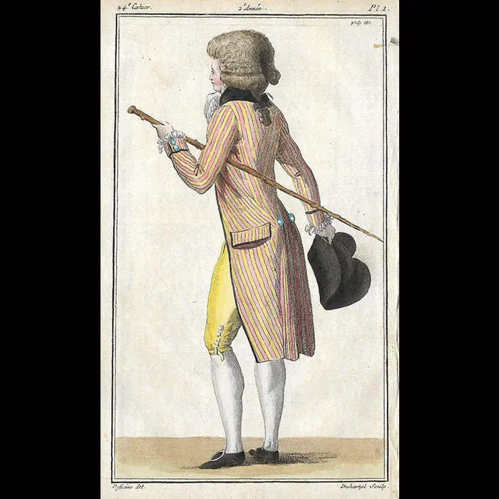 Magasin Des Modes Nouvelles Françaises Et Anglaises, 24Ème Cahier, Planche 1 - Jeune Homme En Gilet Rayé (1787) 1