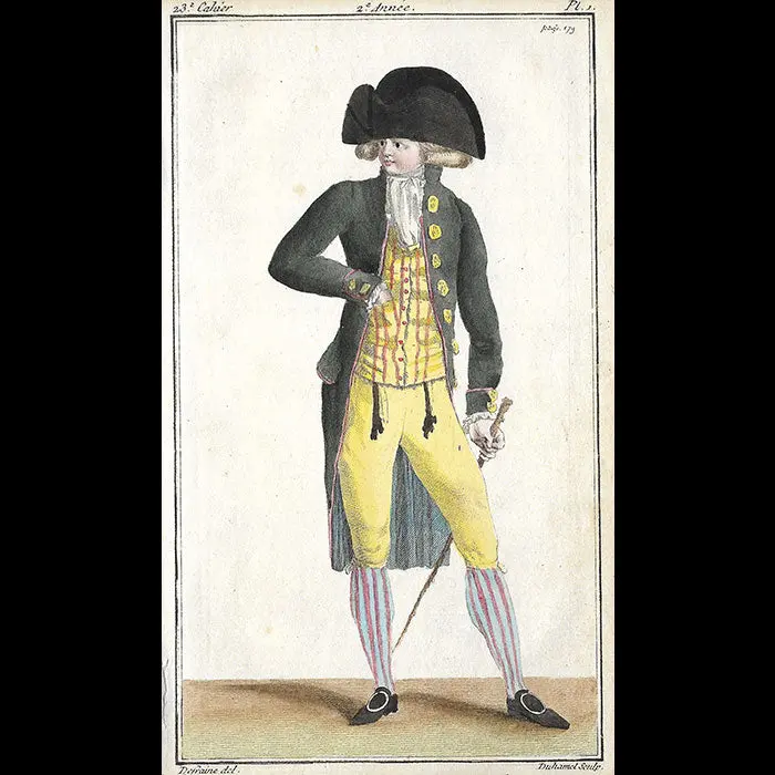 Magasin Des Modes Nouvelles Françaises Et Anglaises, 23Ème Cahier, Planche 1 - Jeune Homme En Habit De Drap Vert Noir (1787) 1