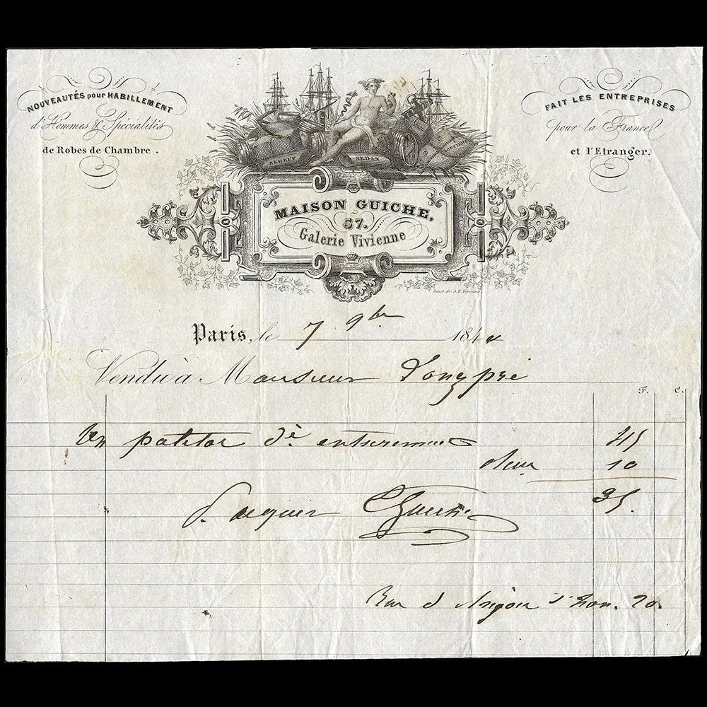 Maison Guiche - Facture De La Maison De Nouveautés, 57 Galerie Vivienne À Paris (1840) 1
