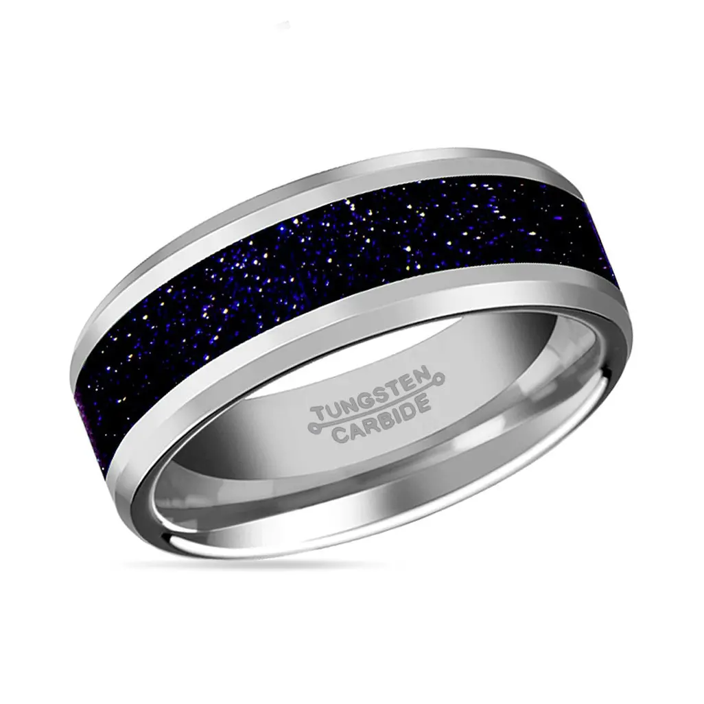 Maki | Tungsten Ring, Purple Gold Stone Inlay, Beveled 2