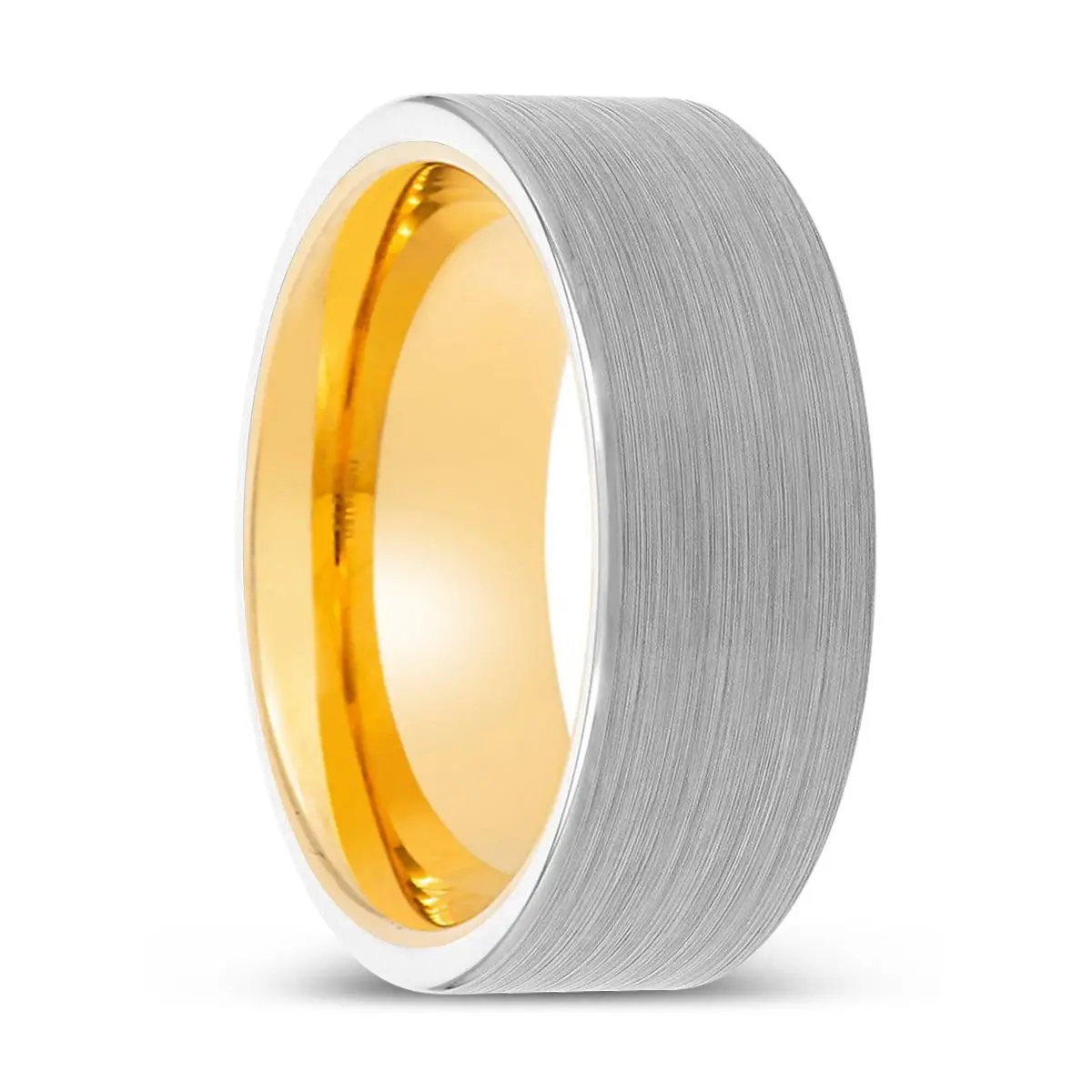 Malachi | Gold Ring, White Tungsten Ring, Brushed, Flat 1