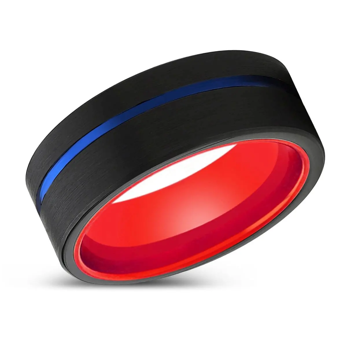 Maldito | Red Ring, Black Tungsten Ring, Blue Offset Groove, Flat 2