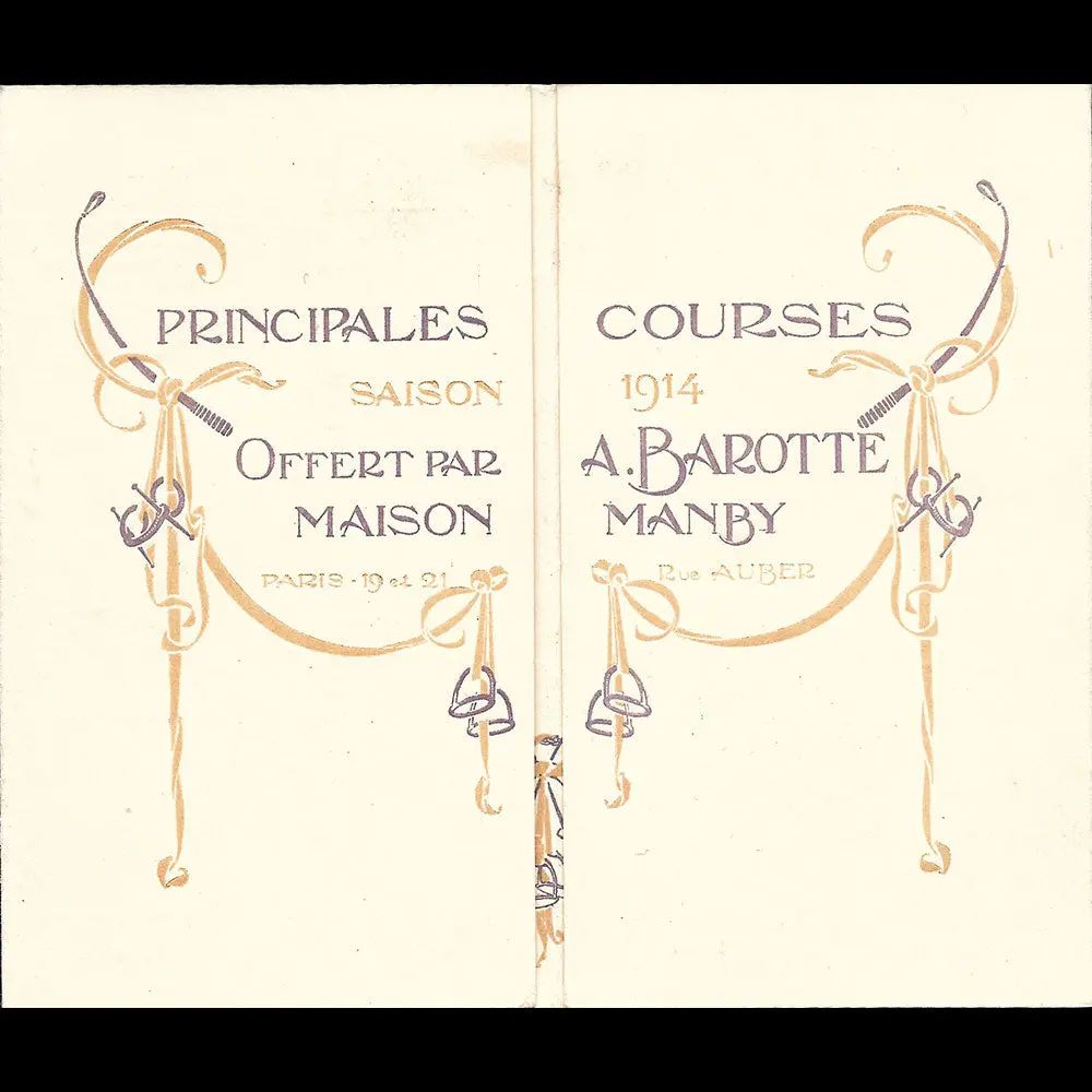 Manby - Principales Courses, Saison 1914, Carte Illustrée Du Tailleur, 19 Et 21 Rue Auber À Paris (1914) 1