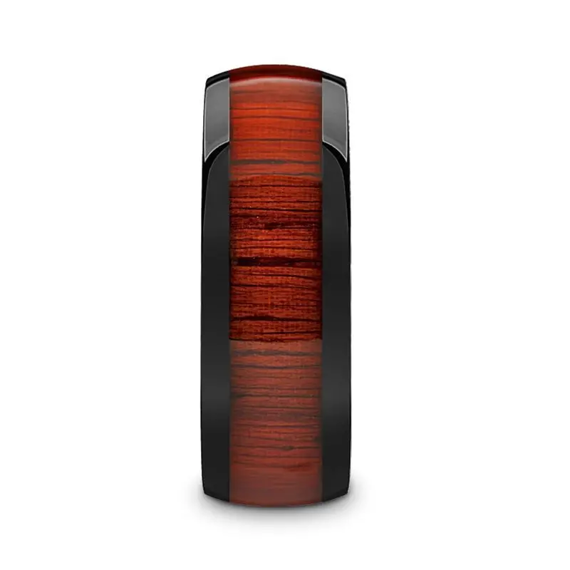 Mane | Black Ceramic Ring, Padauk Wood Inlay, Domed 2