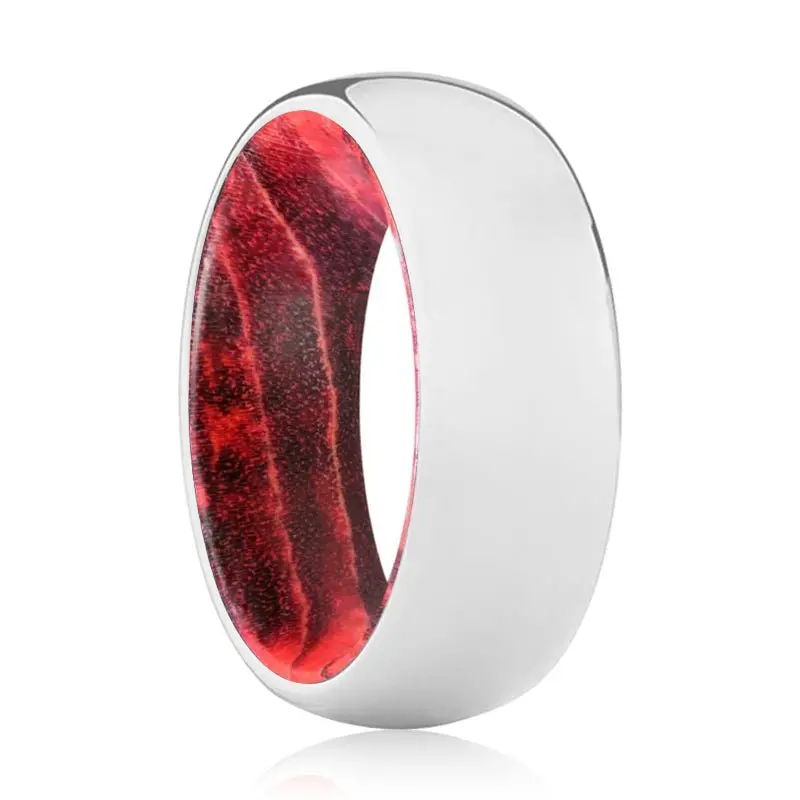 Mania | Black & Red Wood, Silver Tungsten Ring, Shiny, Domed 1