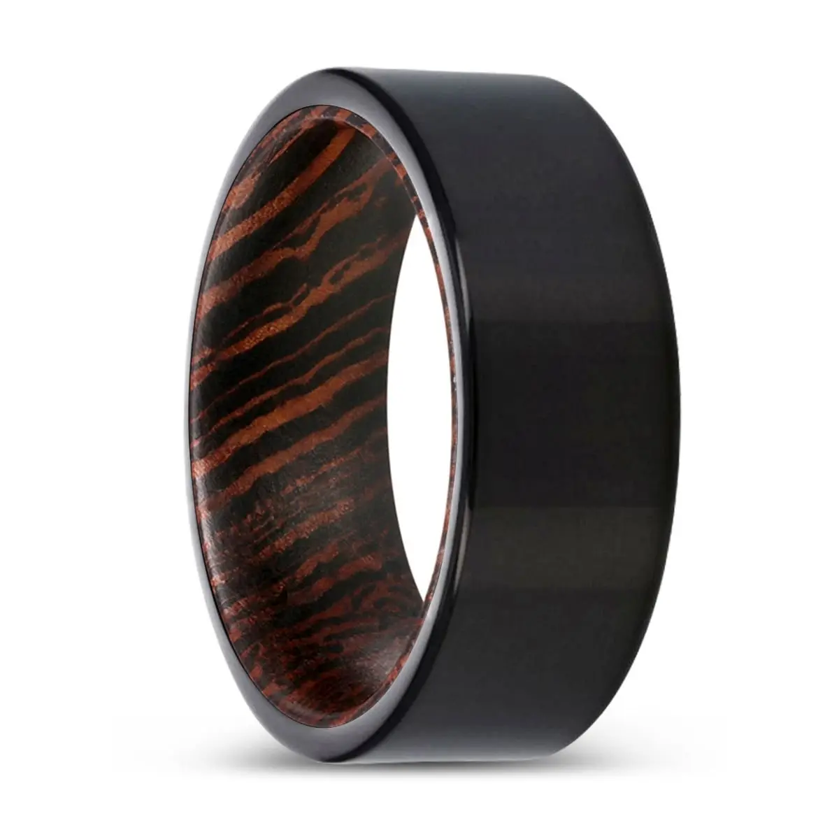 Manolis | Wenge Wood, Black Tungsten Ring, Shiny, Flat 1
