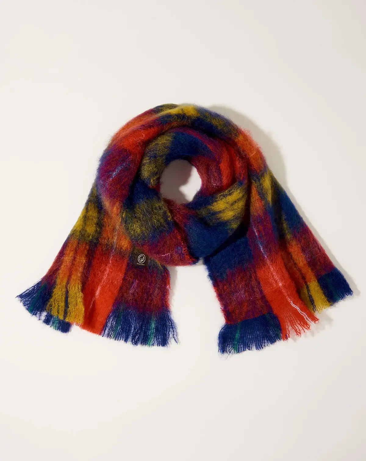 Mohair Tartan Scarf In Navy 1