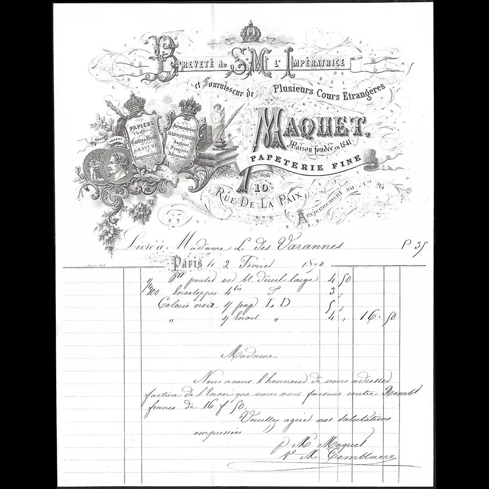 Facture De La Maison Maquet, Graveur, 10 Rue De La Paix À Paris (1870) 1