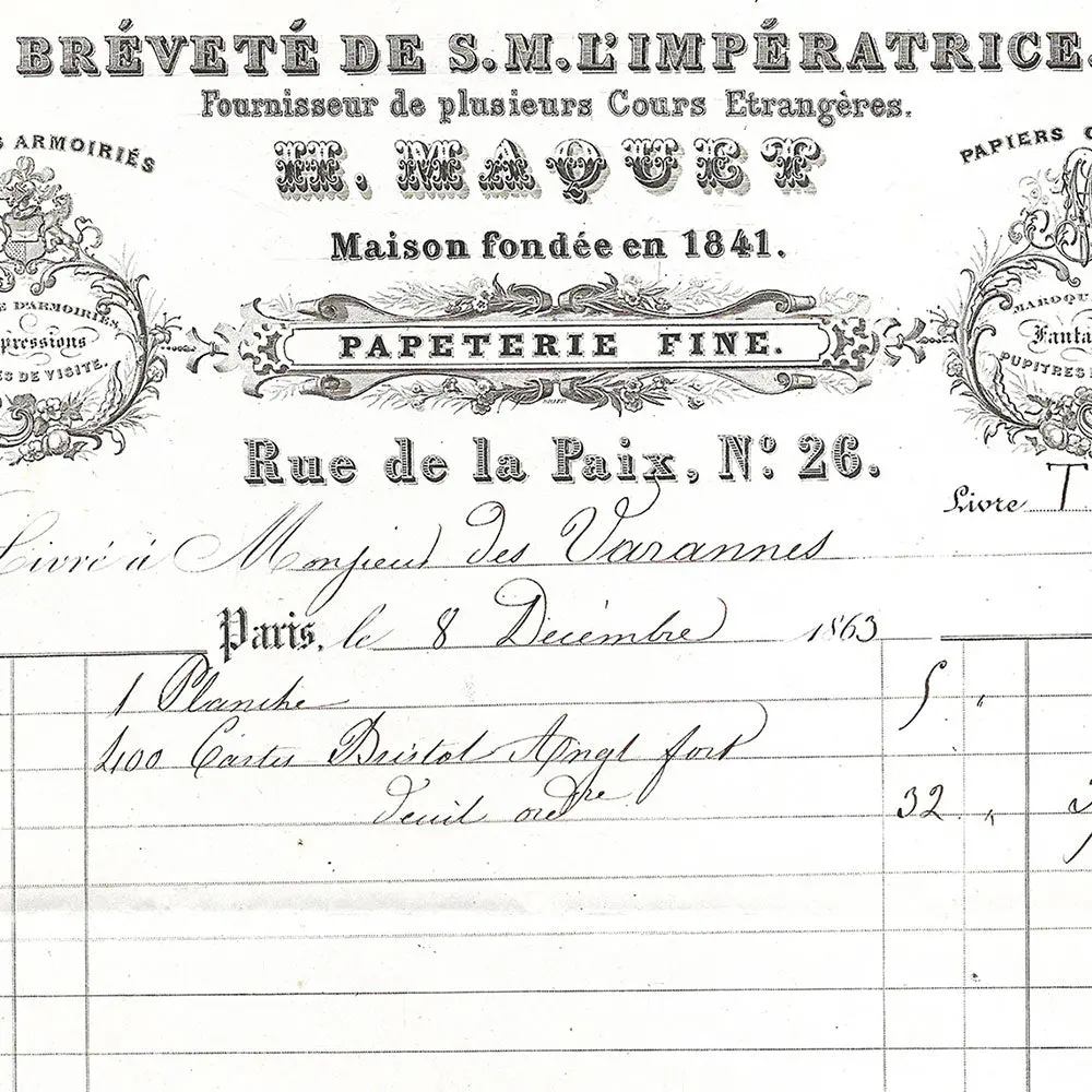Facture De La Maison Maquet, Graveur, 26 Rue De La Paix À Paris (1863) 2