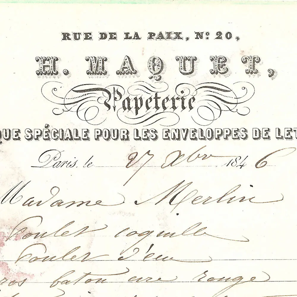 Facture De La Maison H. Maquet, Graveur, 20 Rue De La Paix À Paris (1846) 2