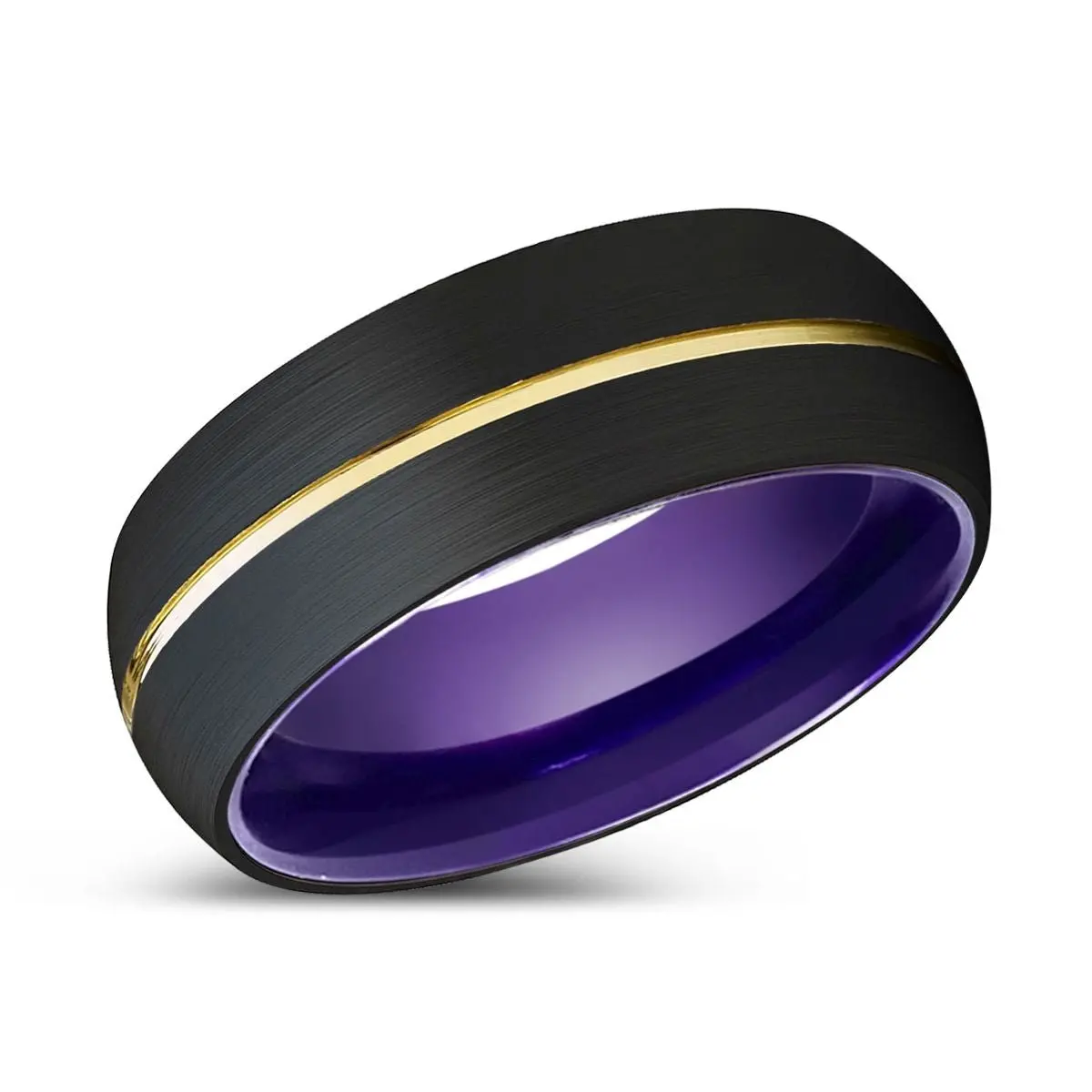 Marcel | Purple Ring, Black Tungsten Ring, Gold Groove, Domed 2