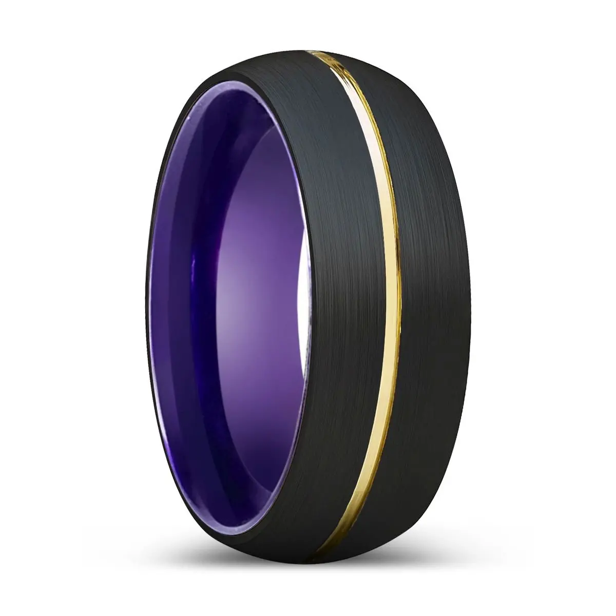 Marcel | Purple Ring, Black Tungsten Ring, Gold Groove, Domed 1