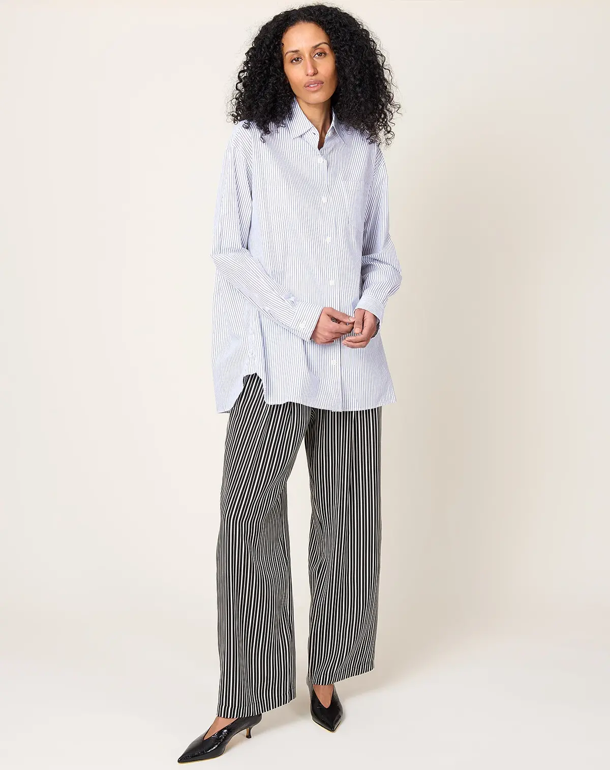 A-Line Tunic Shirt In Black & White Pinstripe 1