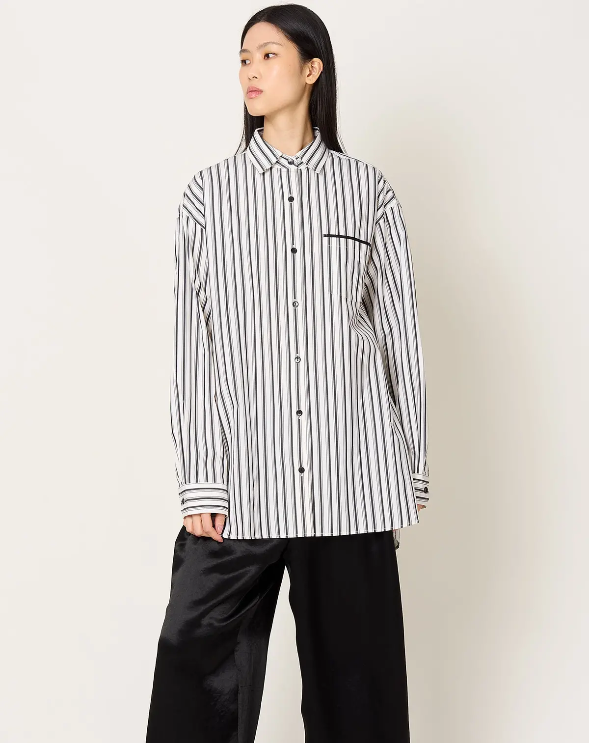 A-Line Tunic Shirt In Ivory Stripe 1
