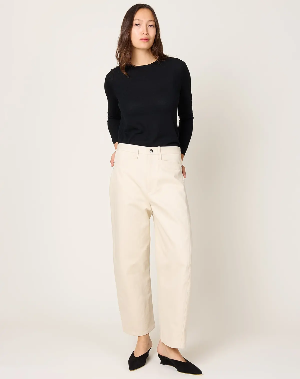 Bow Leg Cropped Jean In Ecru 1