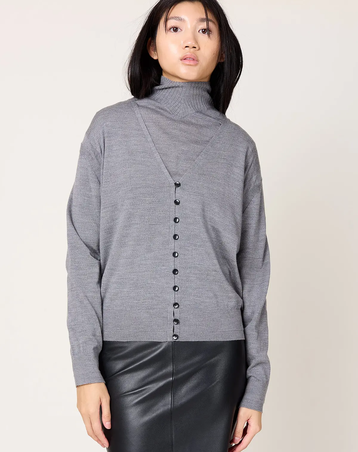 Button V Cardigan In Heather Grey 1