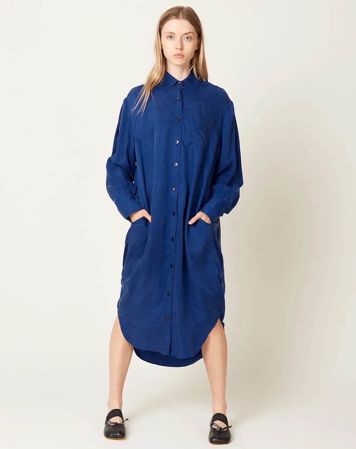 Cape Shirt Dress In Cobalt Blue 1