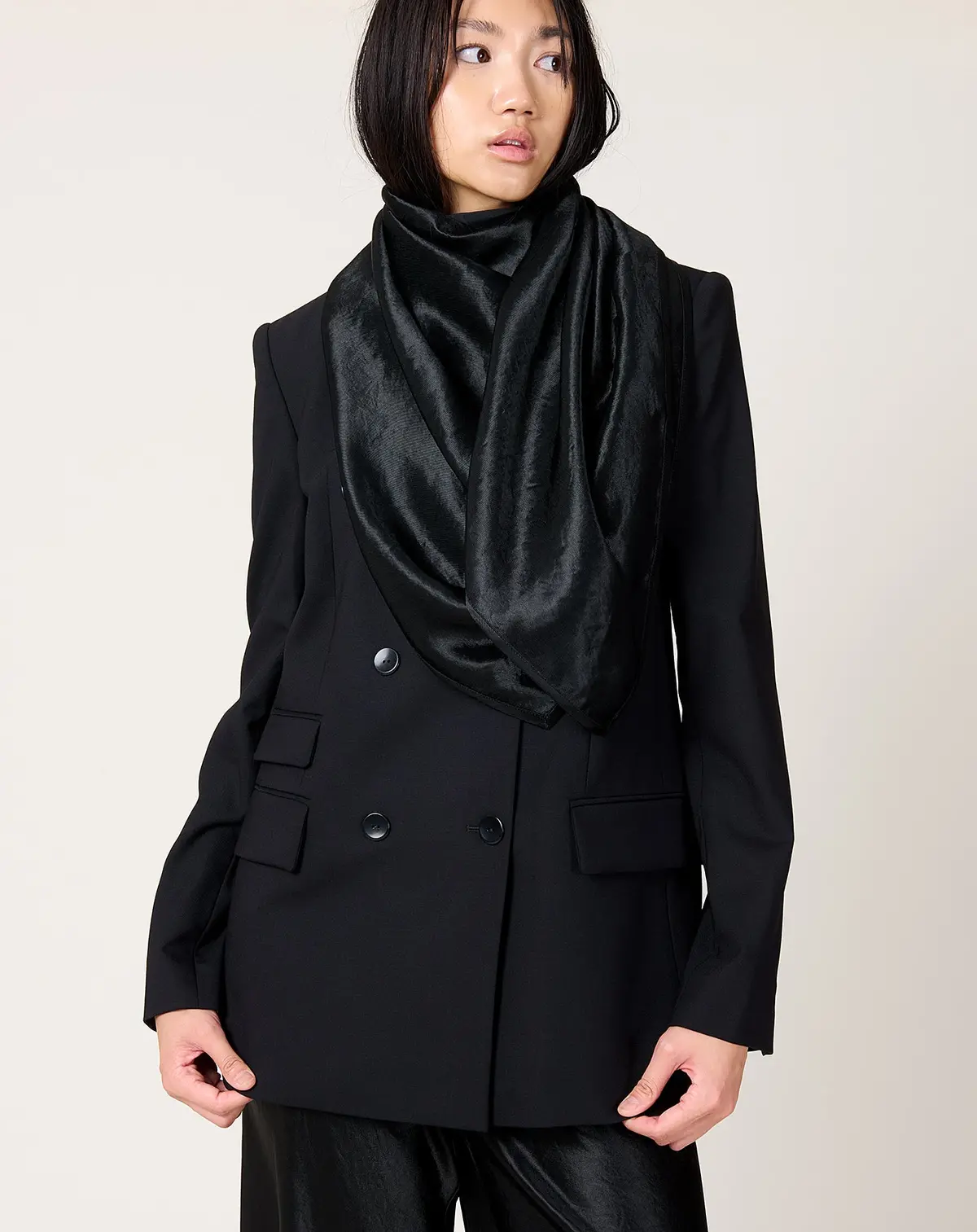 Double Breasted Cloak Blazer In Black 1