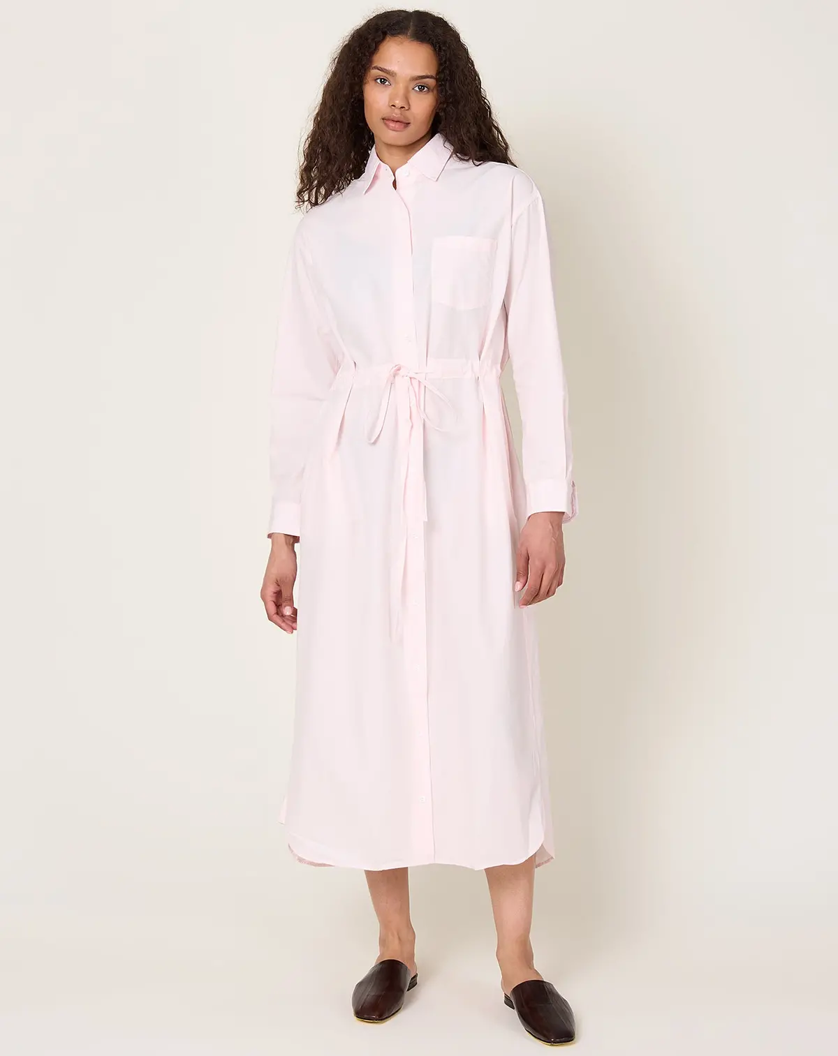 Drawstring Shirt Dress In Blush Pink 1