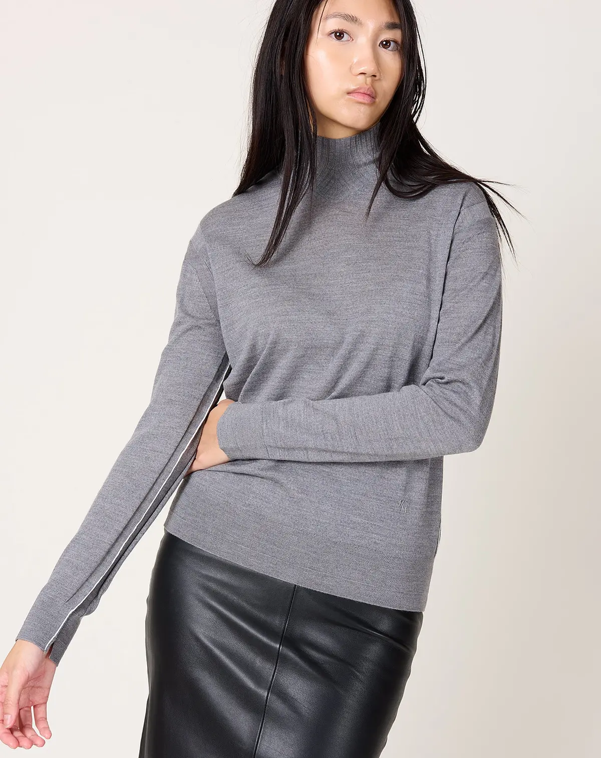 Fine Gauge Mock Neck In Heather Grey 1