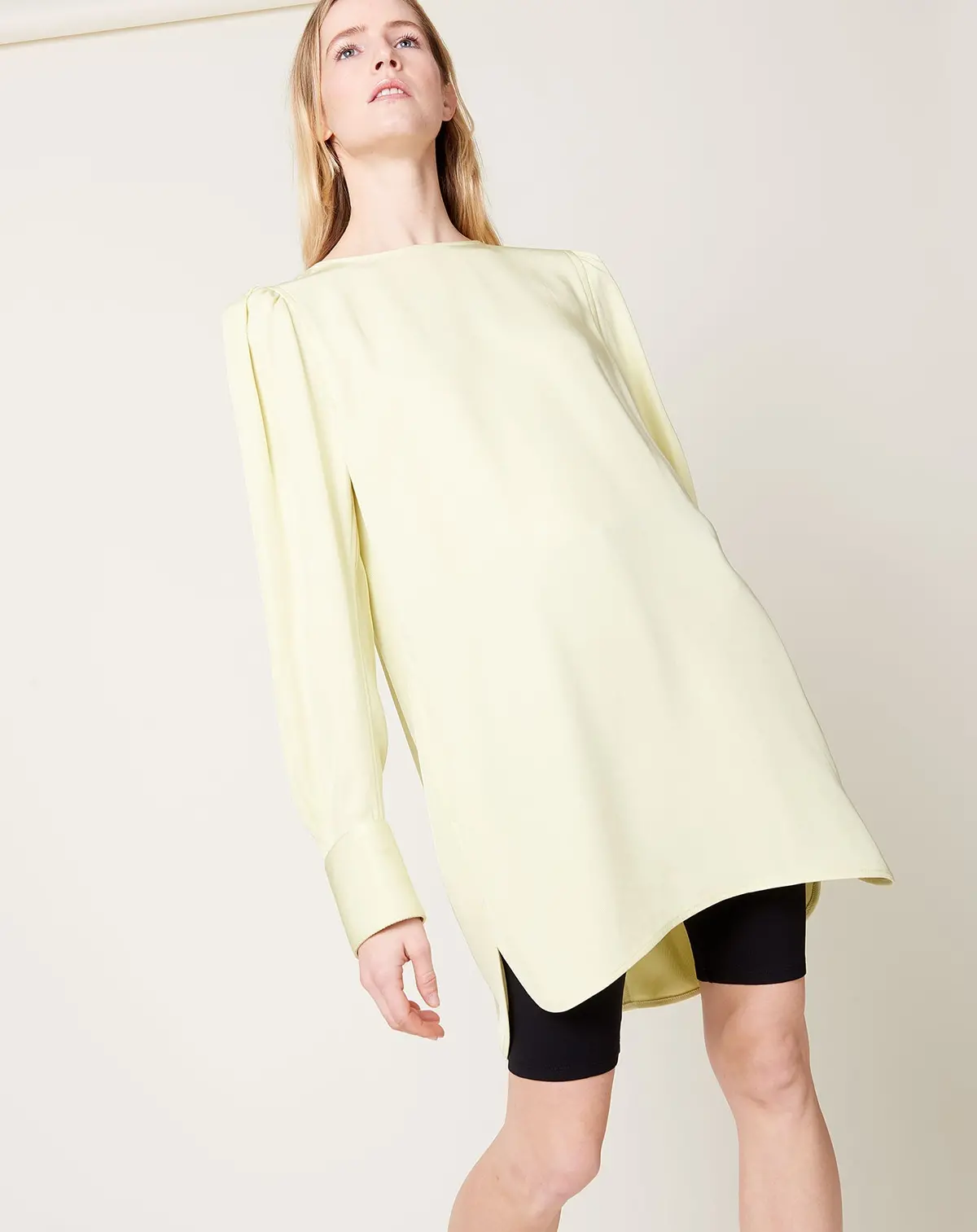 Gathered Shoulder Mini Dress In Lemon Ice 1