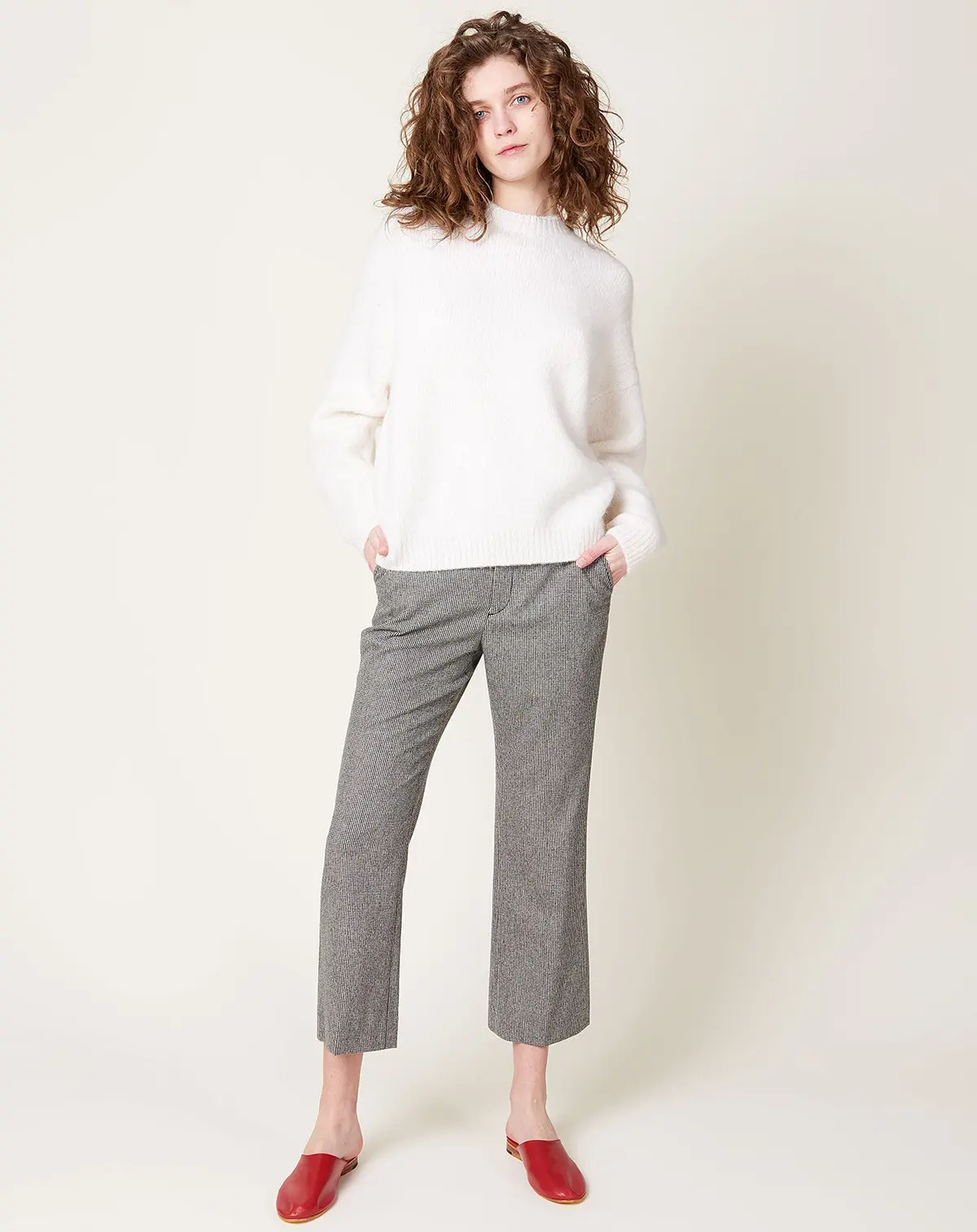 High Waist Crop Trouser In Black & White Houndstooth 1