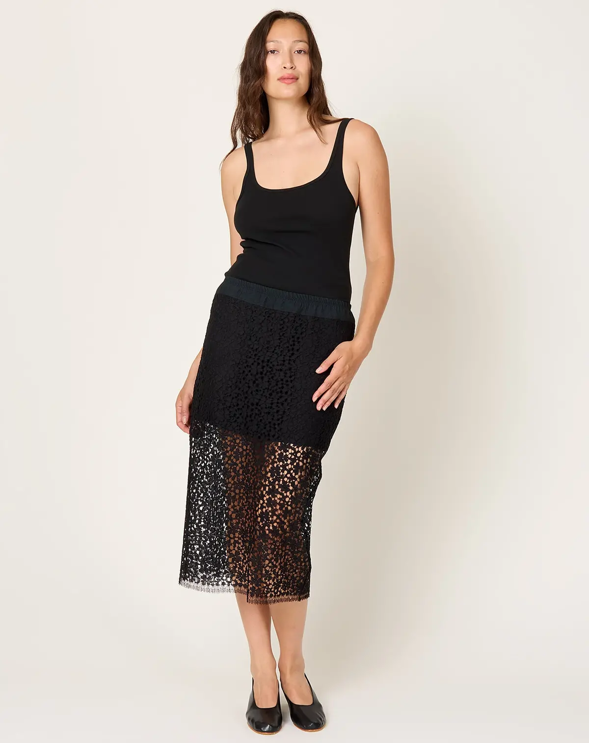 Lace Ruched Skirt In Black 1