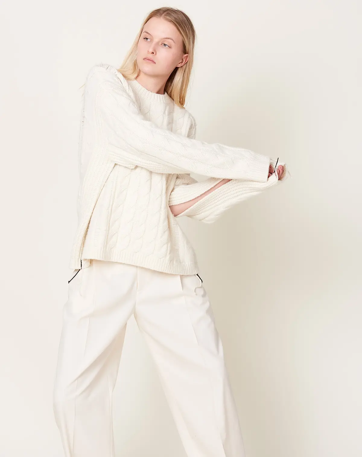 Oversized Aran Crew In Ivory 1