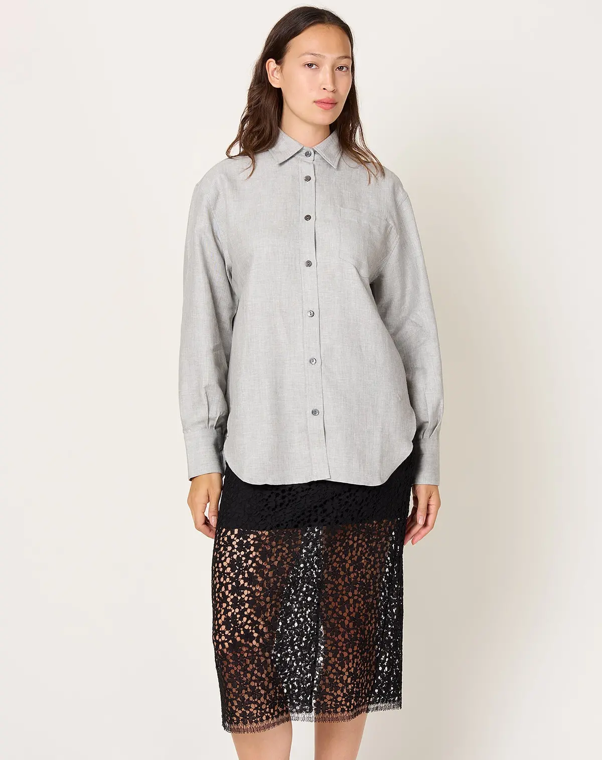 Oversized Tunic Shirt In Grey Chambray 1