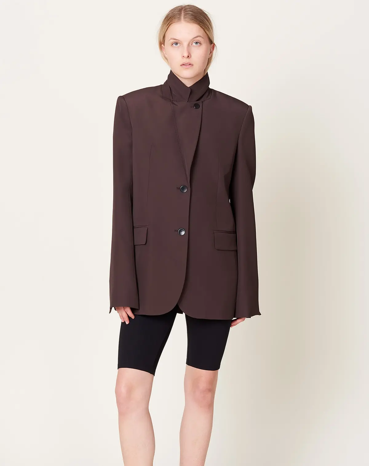 Single Breasted Convertible Blazer In Chocolate 1