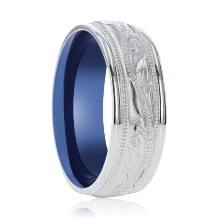 Mariner | Titanium Ring Blue Inside Ilgrain Engraved 1