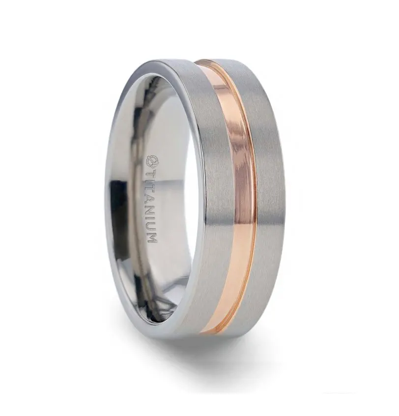 Mars | Titanium Ring Rose Gold Groove 1