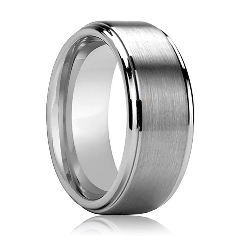 Marvel | Silver Tungsten Ring, Brushed, Stepped Edge 1
