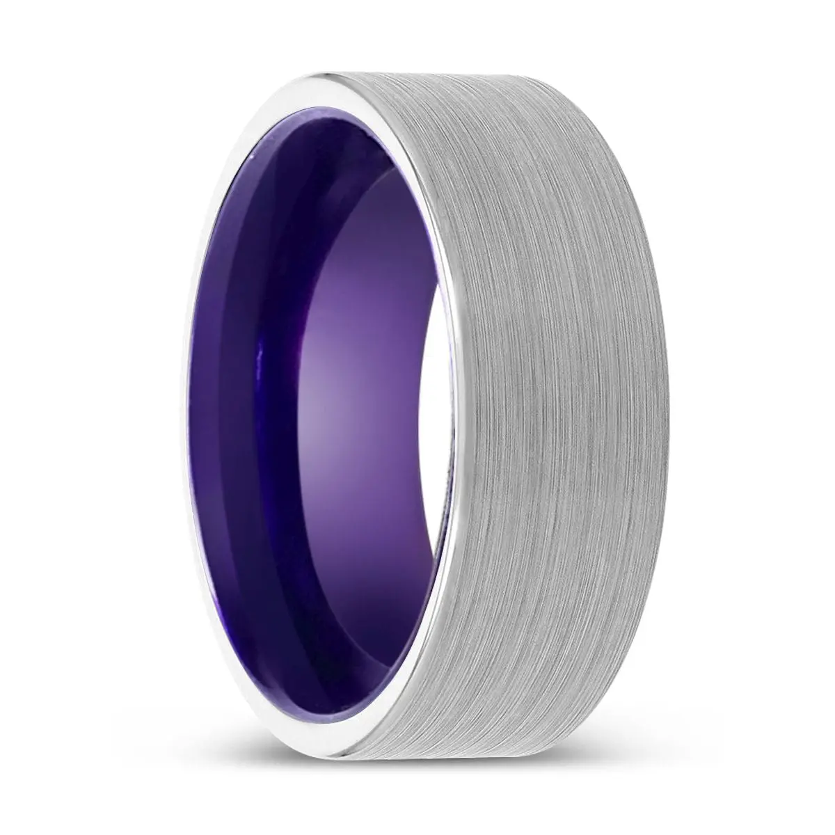 Marvina | Purple Ring, White Tungsten Ring, Brushed, Flat 1