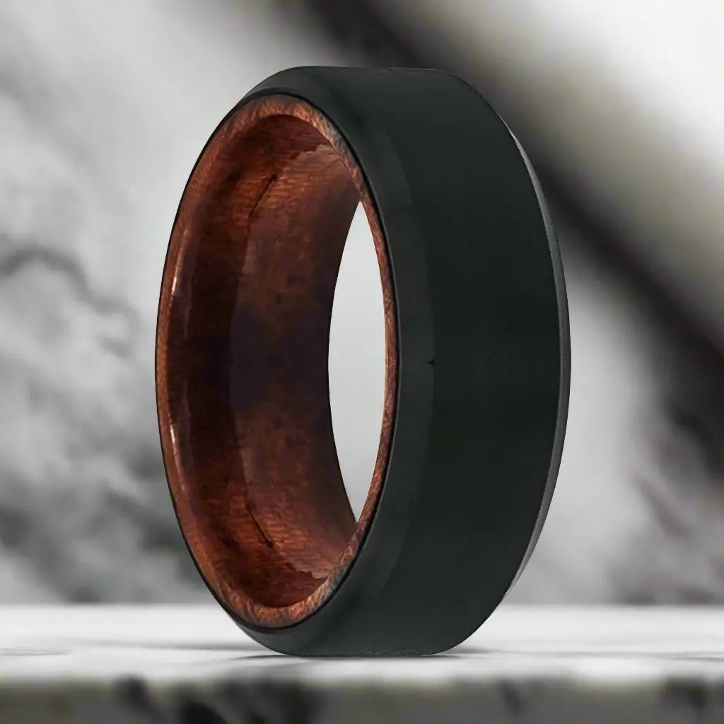 Maserati | Rose Wood, Black Tungsten Ring, Brushed, Beveled 1