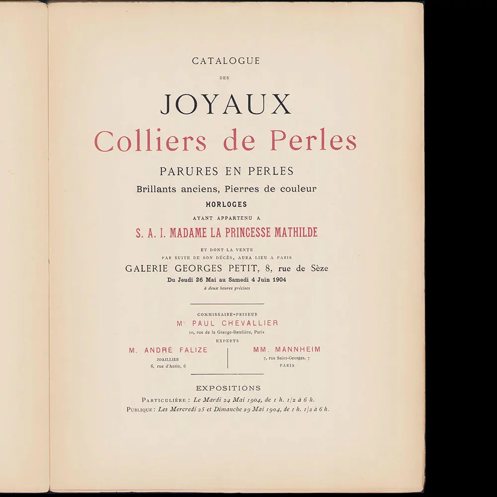 Catalogue Des Joyaux, Colliers De Perles, Parures En Perles Brillants Anciens, Pierres De Couleur, Horloges Ayant Appartenu A S.A.I. Madame La Princesse Mathilde (1904) 2