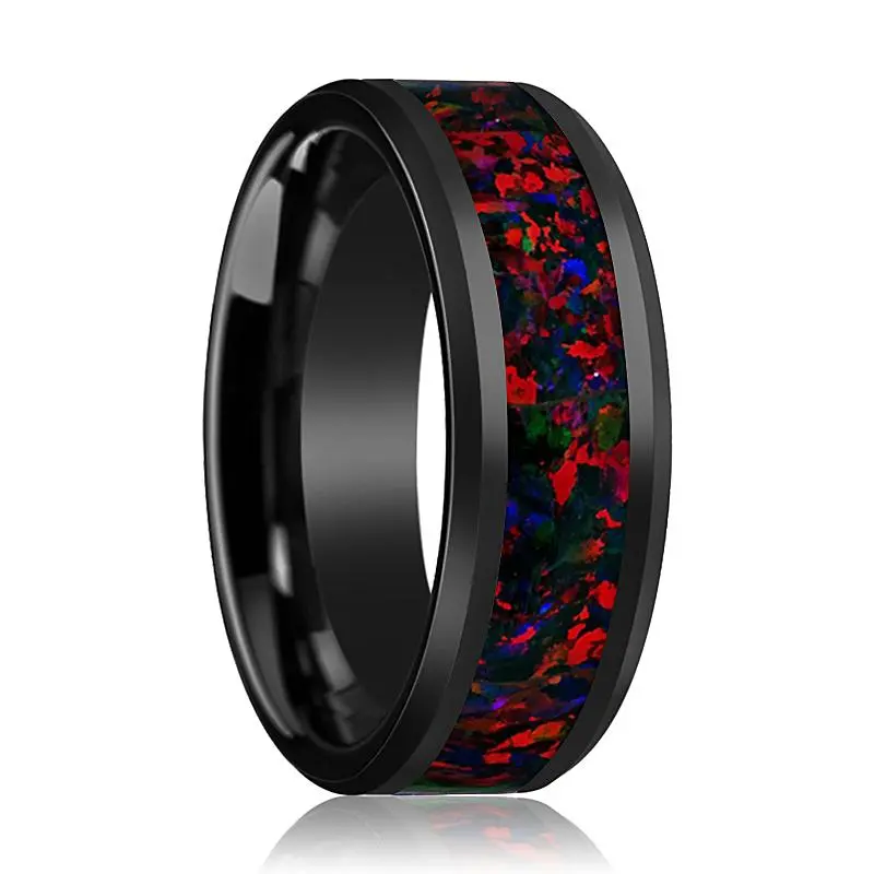 Matrix | Black Ceramic Ring, Black Opal Inlay, Beveled 1