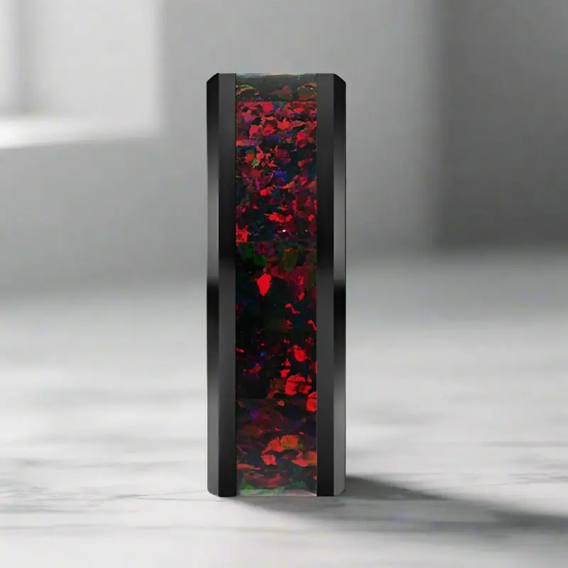 Matrix | Black Ceramic Ring, Black Opal Inlay, Beveled 3