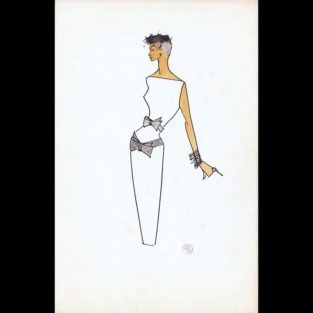 Serge Matta - Dessin De Robe Du Soir Pour Schiaparelli Ou Fath (1950-1958) 1