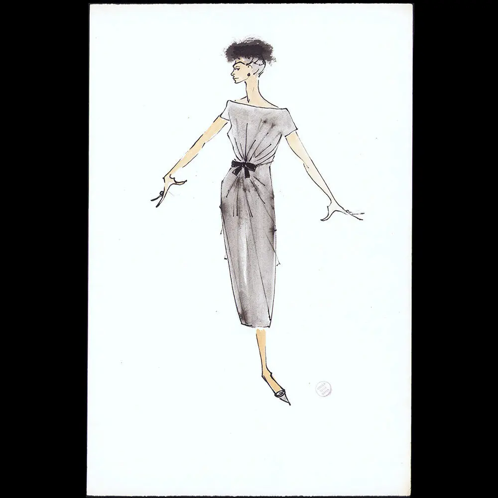 Serge Matta - Dessin De Robe Du Soir Pour Schiaparelli Ou Fath (1950-1958) 1