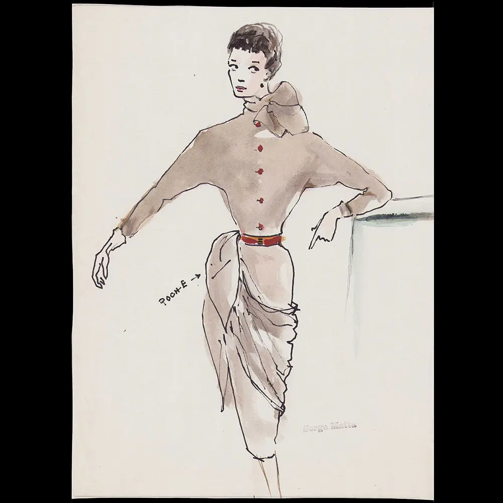 Serge Matta - Dessin De Robe Pour Schiaparelli (Circa 1950-1954) 1