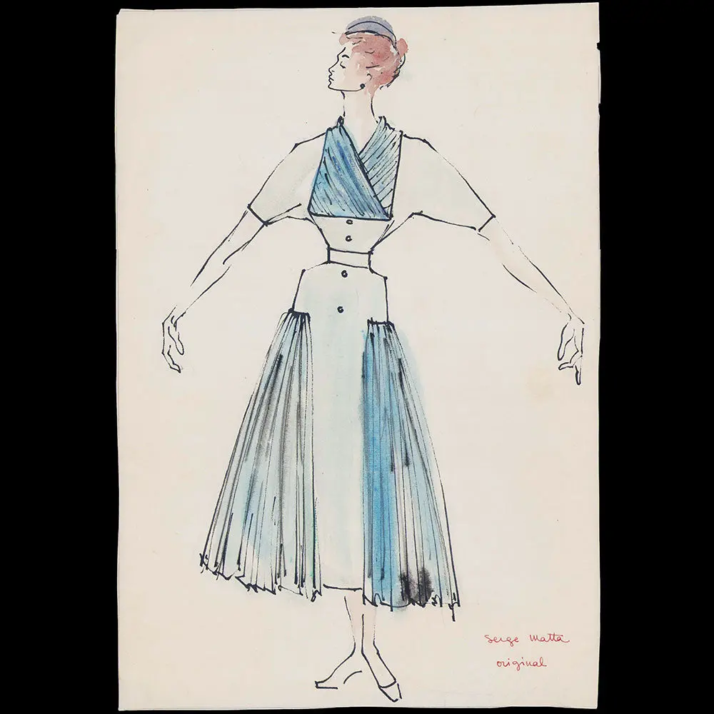 Serge Matta - Dessin De Robe Pour Schiaparelli Ou Fath (1950-1958) 1