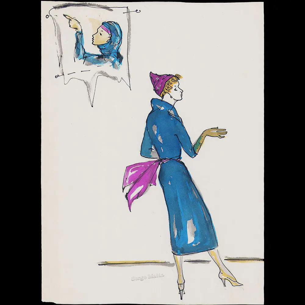 Serge Matta - Dessin De Robe Pour Schiaparelli (1950-1954) 1