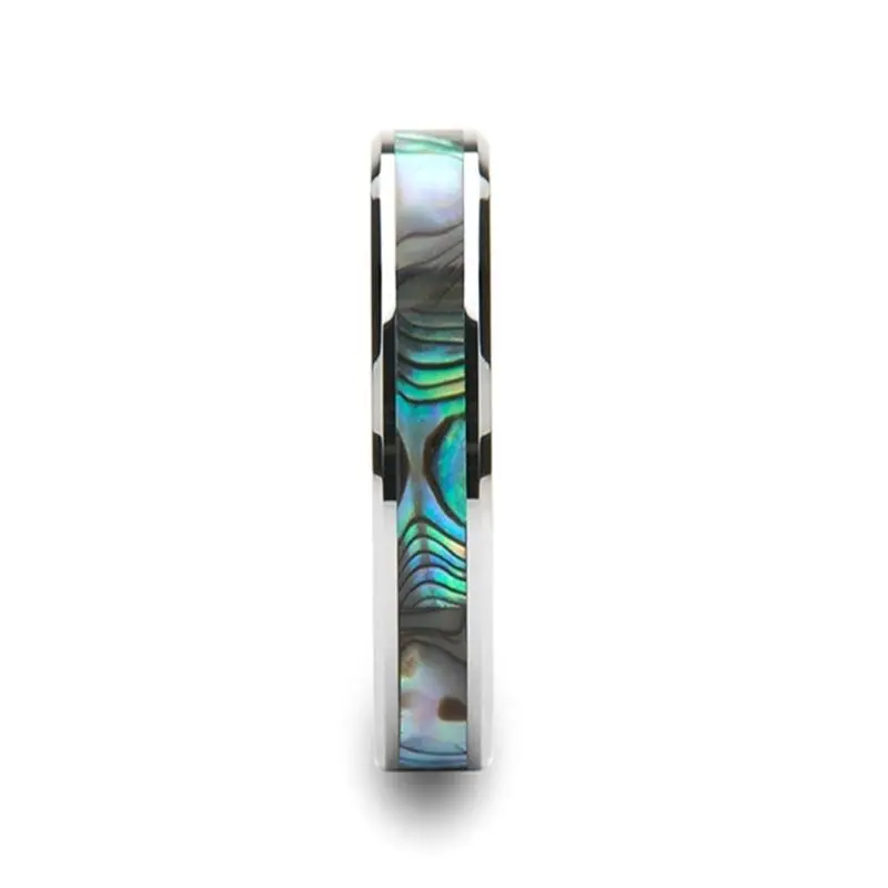 Maui | Silver Tungsten Ring, Mother Of Pearl Inlay, Beveled 3