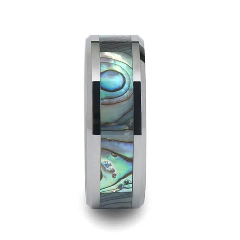 Maui | Silver Tungsten Ring, Mother Of Pearl Inlay, Beveled 5